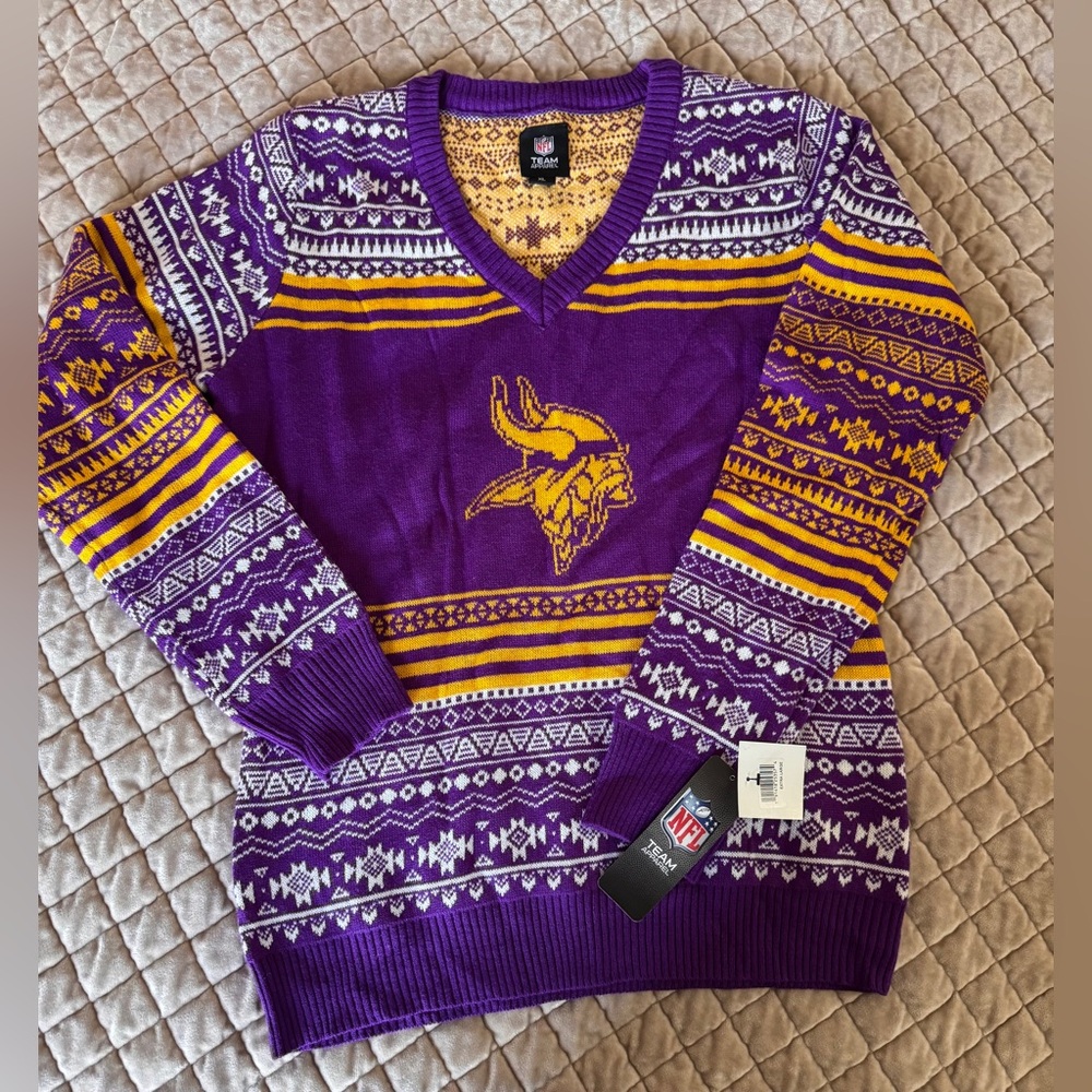 Minnesota Vikings Fair Isle Knit Sweater NFL Team Apparel NWT XL‎